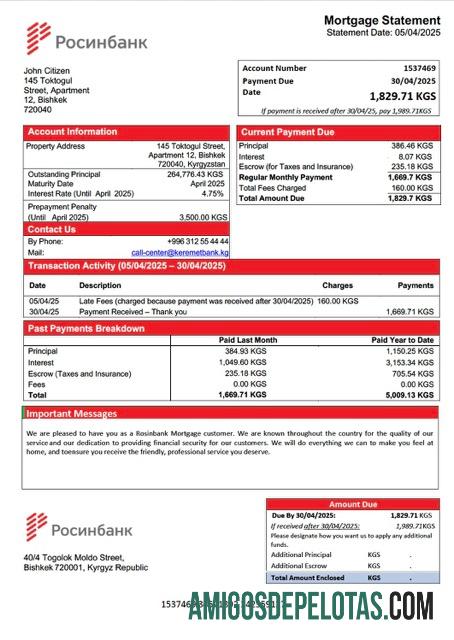 para download Modelo Word e PDF de declaração de hipoteca do Quirguistão Rosinbank